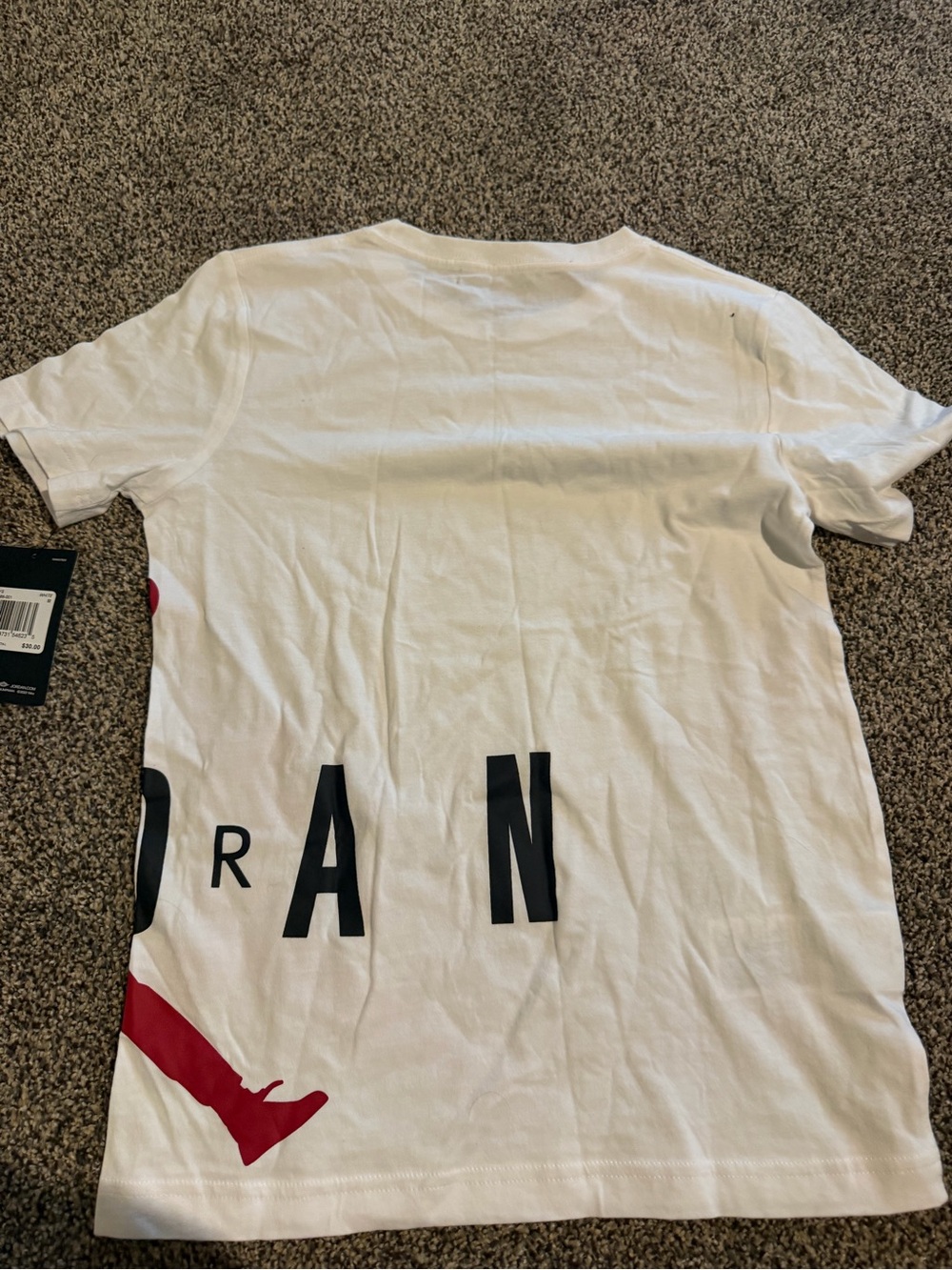 Jordan White Tee with Red Jumpman and Black Lettering - Picture 3 of 4
